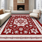 Crimson Snowflakes Medallion Border Rug