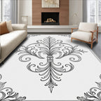 Ornate Black White Scrollwork Medallion Rug
