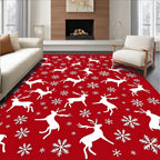 Bold Red White Reindeer Snowflakes Rug