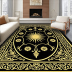 Gold Sun Floral Oval Frame Rug
