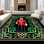 Festive Red Nutcracker Holly Border Rug
