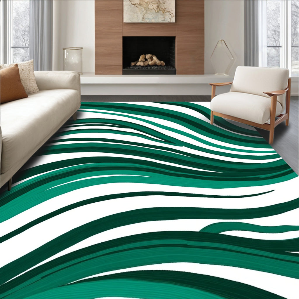 Emerald Green Wavy Abstract Rug