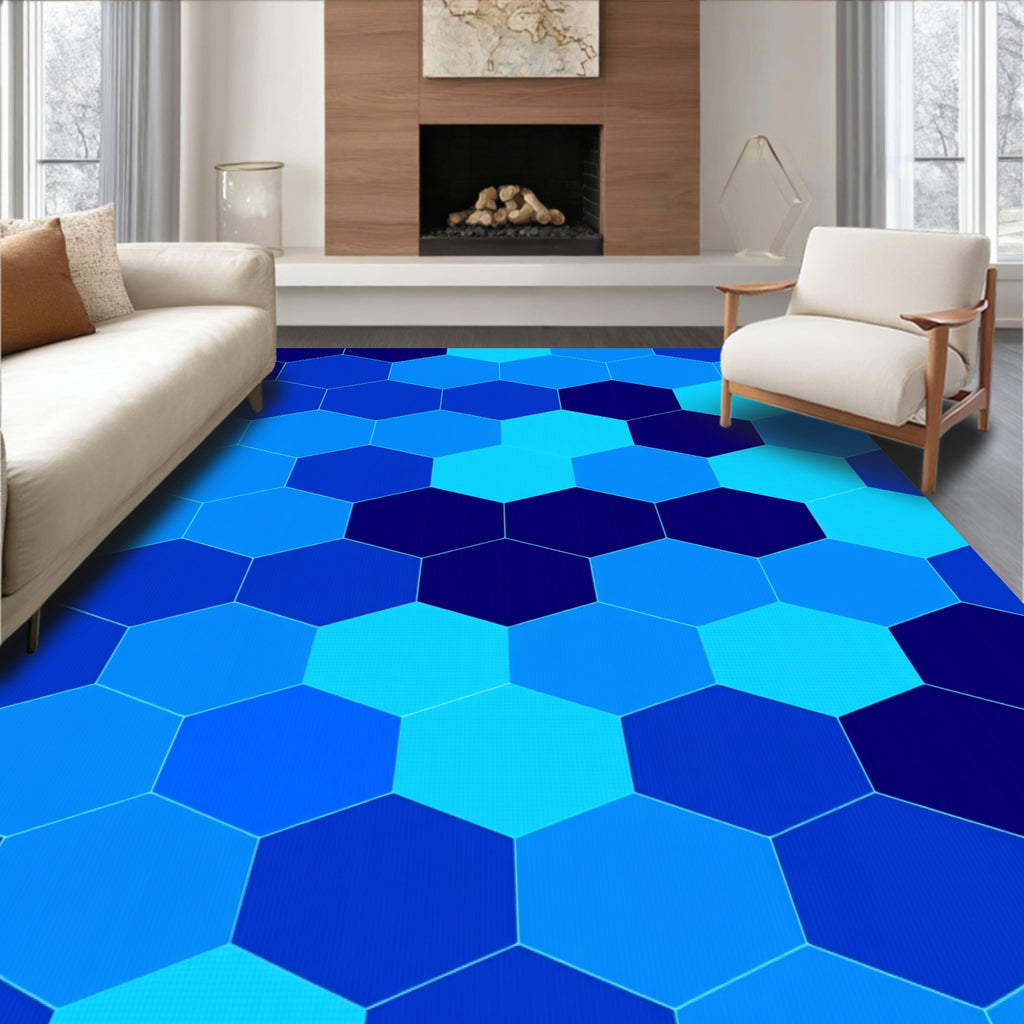 Deep Blue Hexagon Mosaic Rug