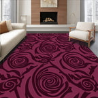 Deep Burgundy Swirl Floral Art Rug