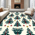 Festive Evergreen Trees with Stars Rug