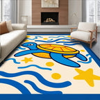 Whimsical Blue Turtle Oceanic Waves Rug
