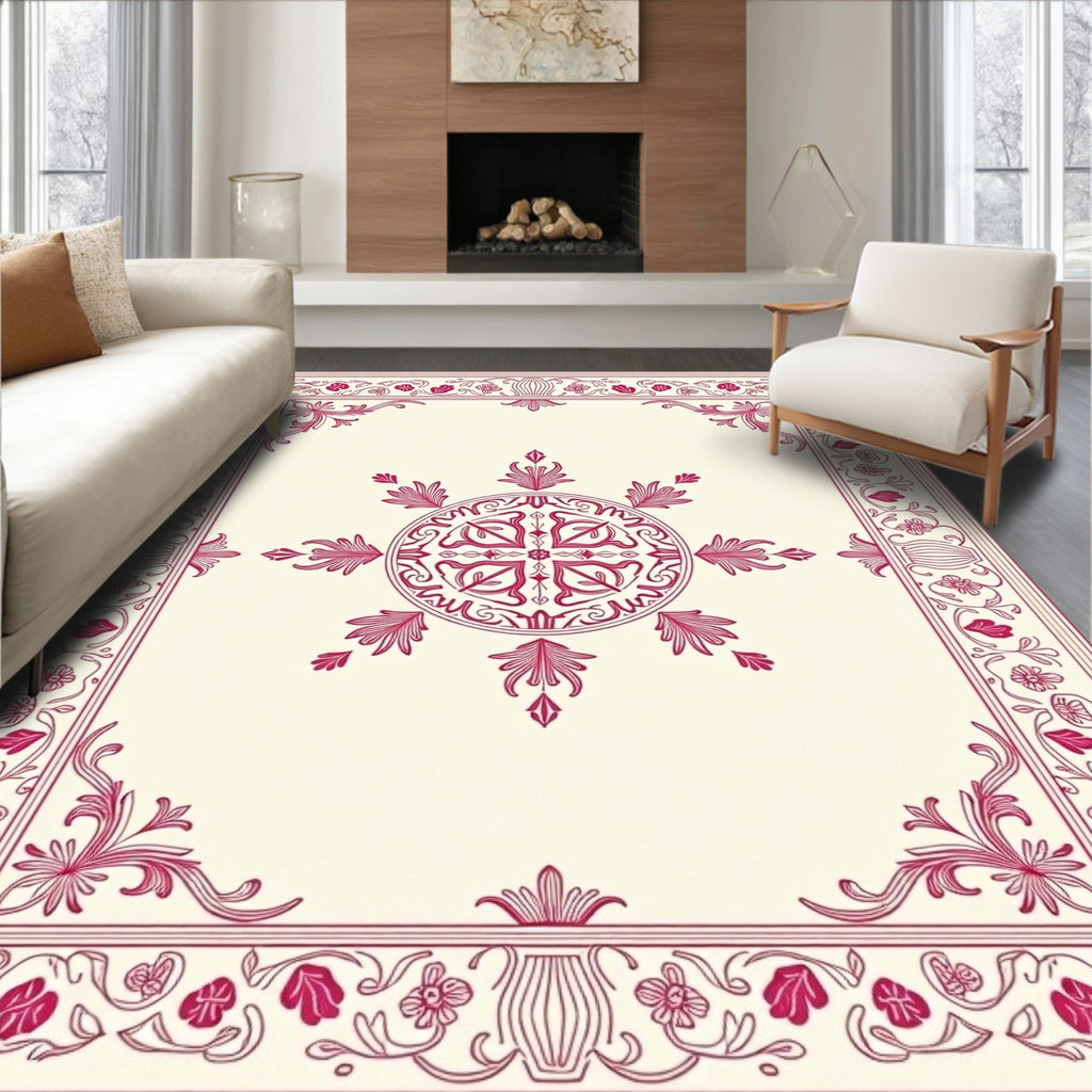 Crimson Medallion Floral Border Rug