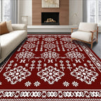Crimson White Folk Art Botanical Rug