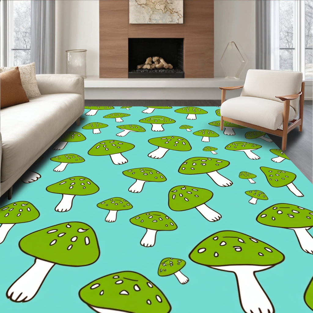 Green Mushroom Scatter Background Rug