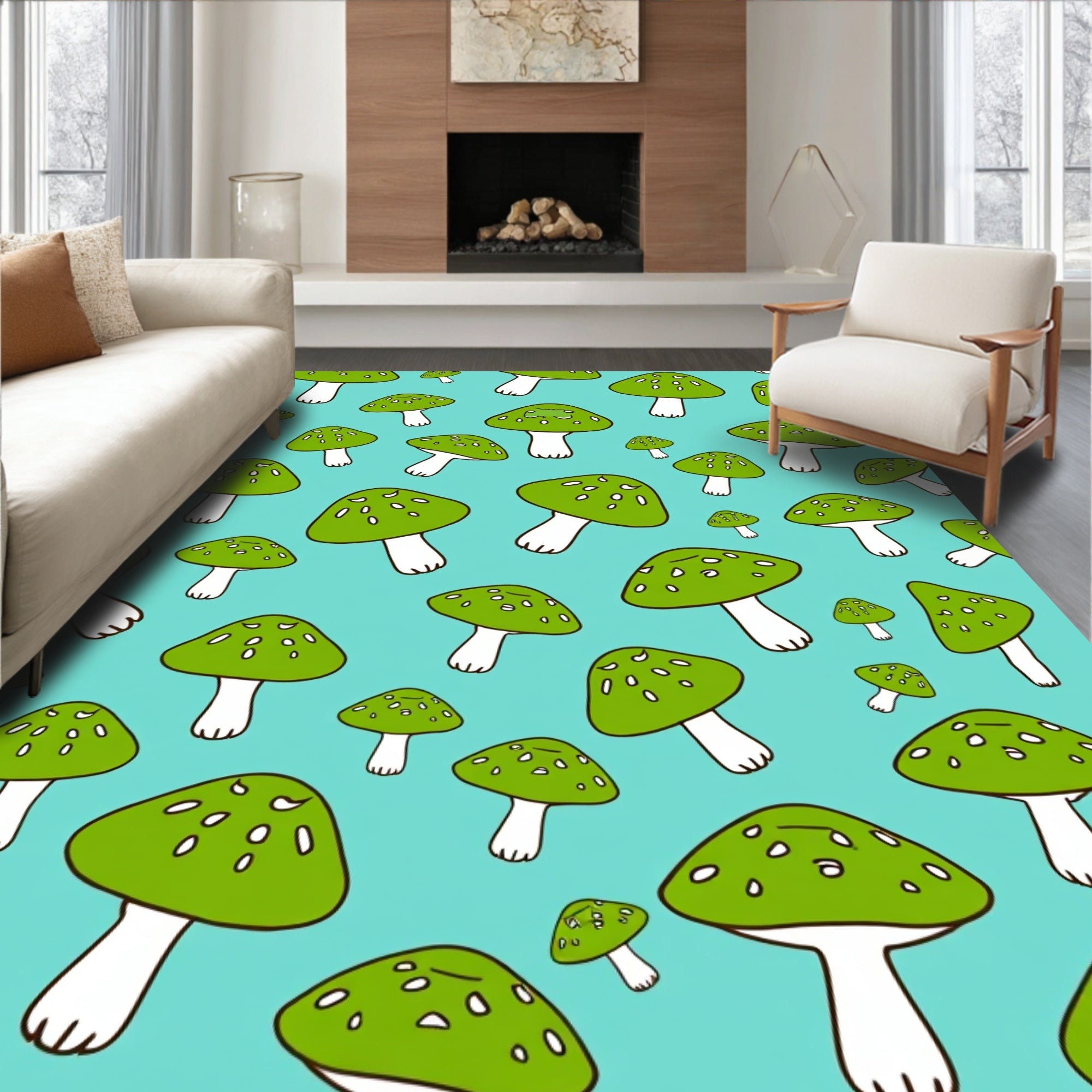 Green Mushroom Scatter Background Rug