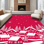 Festive Red Snowy Village Snowflakes Rug