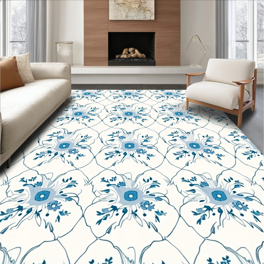 Classic Blue Floral Arabesque Rug