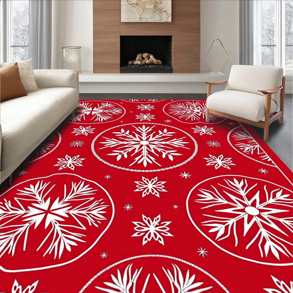 Crimson White Snowflake Medallion Rug