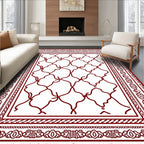 Rich Burgundy Interlocking Lattice Border Rug