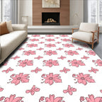 Pink Hand Drawn Floral Butterfly Repeat Rug