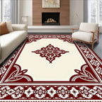 Ornate Crimson Floral Border Cream Rug