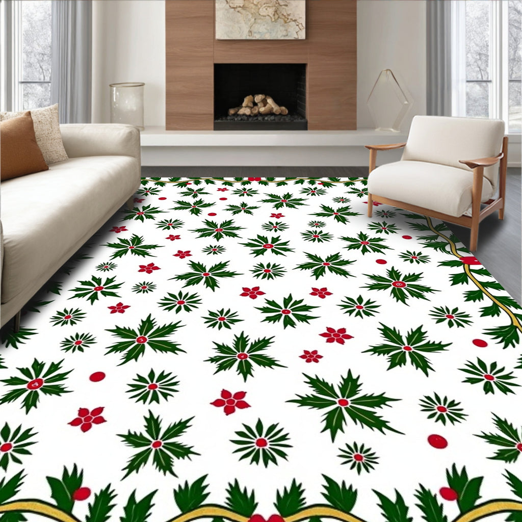 Green Holly Red Berry Wreath Rug