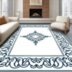 Dark Blue Ornate Quatrefoil Frame Rug