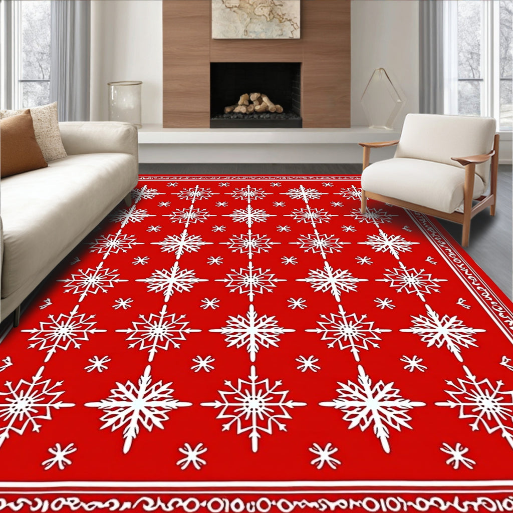 Classic Red Snowflake Tile Rug