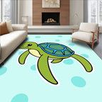 Cute Green Turtle Aqua Dot Background Rug