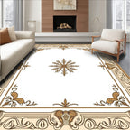 Elegant Cream Gold Art Nouveau Border Rug