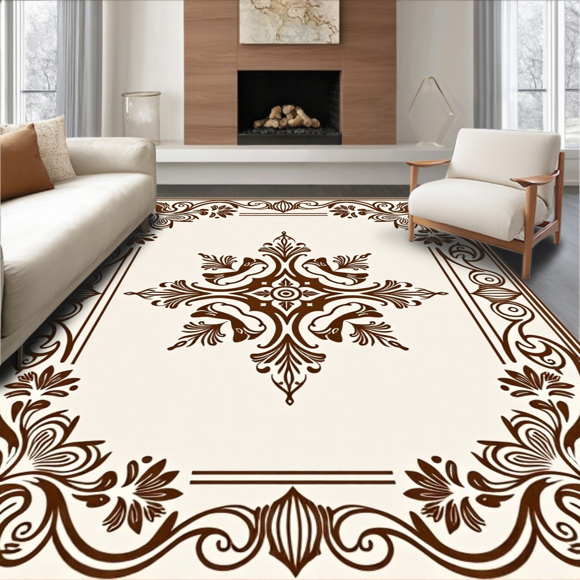 Dark Floral Scrollwork Medallion Rug