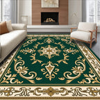 Emerald Gold Scrollwork Traditional Decorative Rug