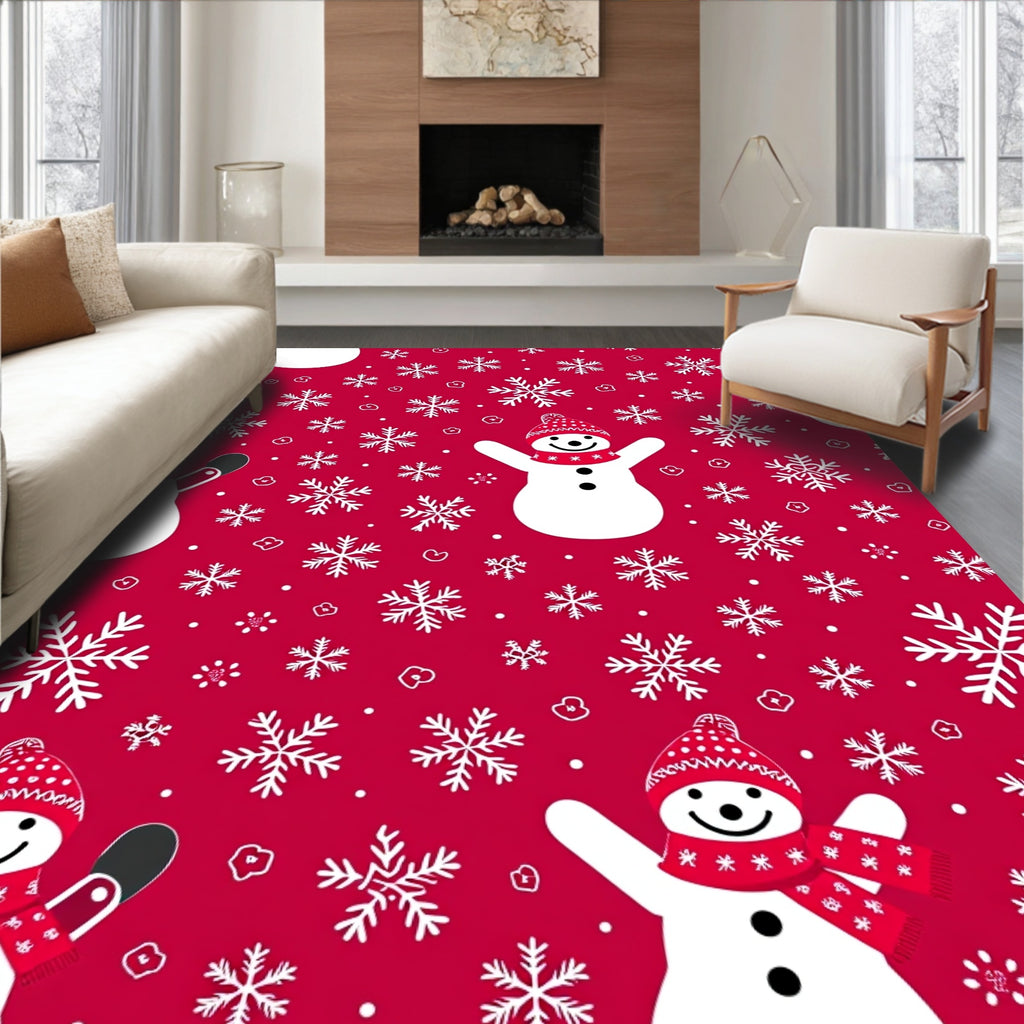 Charming Snowman Snowflake Holiday Background Rug