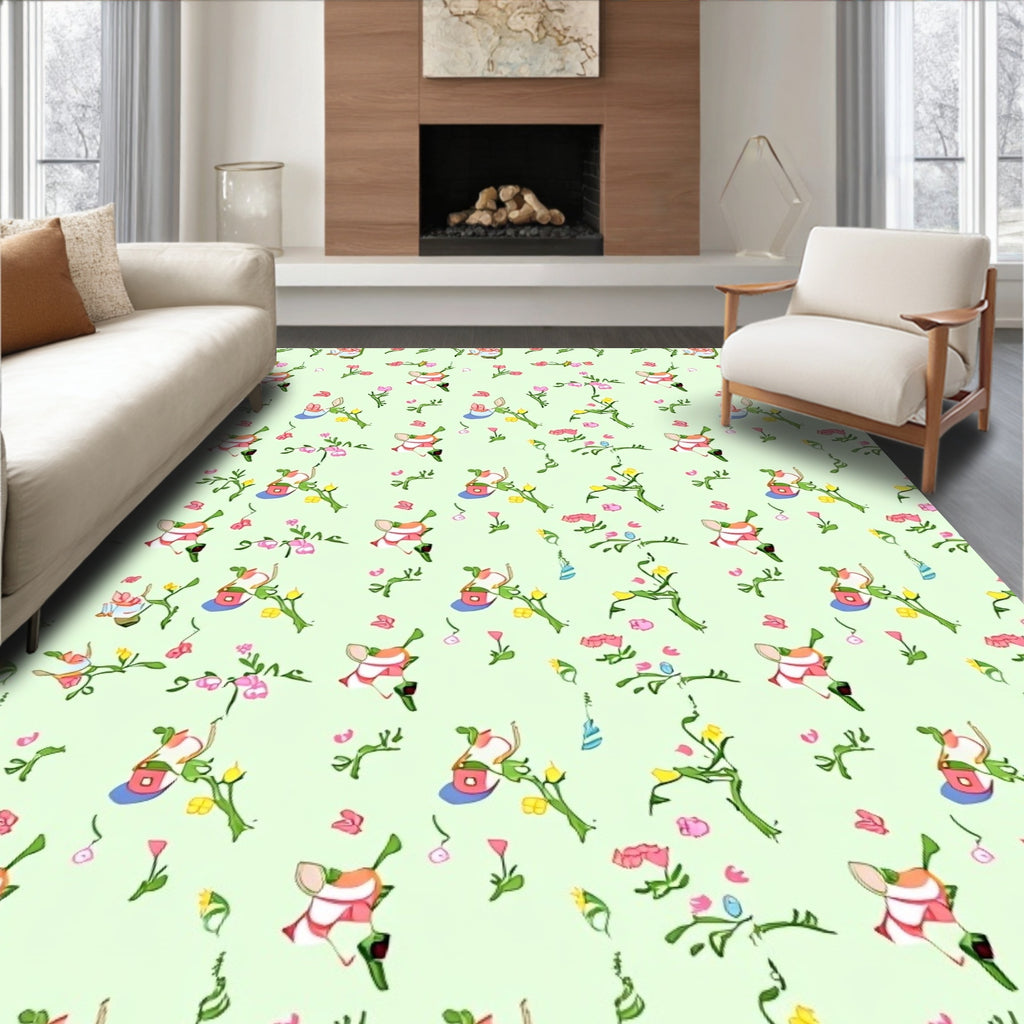 Whimsical Bunny Floral Spring Garden Rug