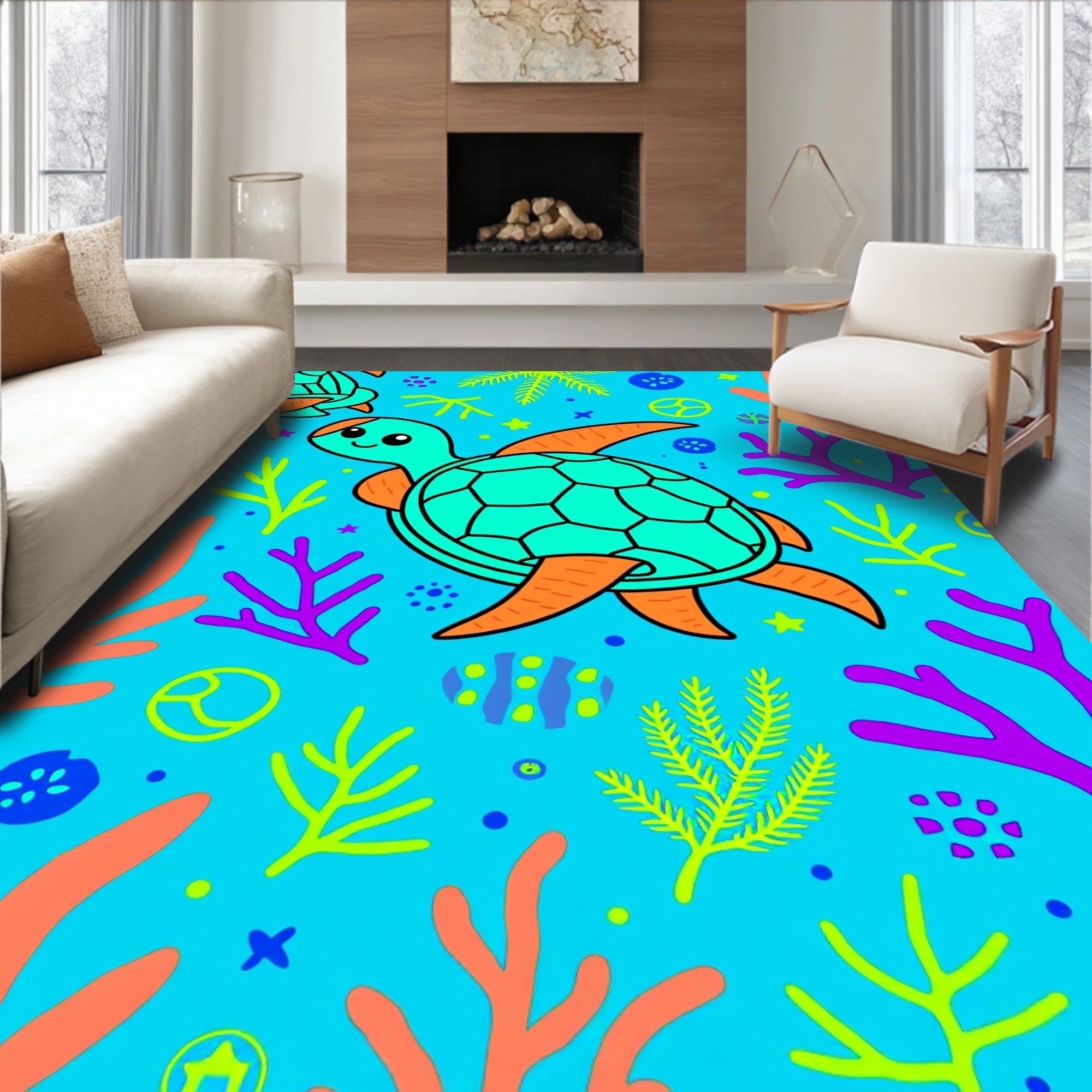 Aqua Turtle Coral Reef Celebration Rug