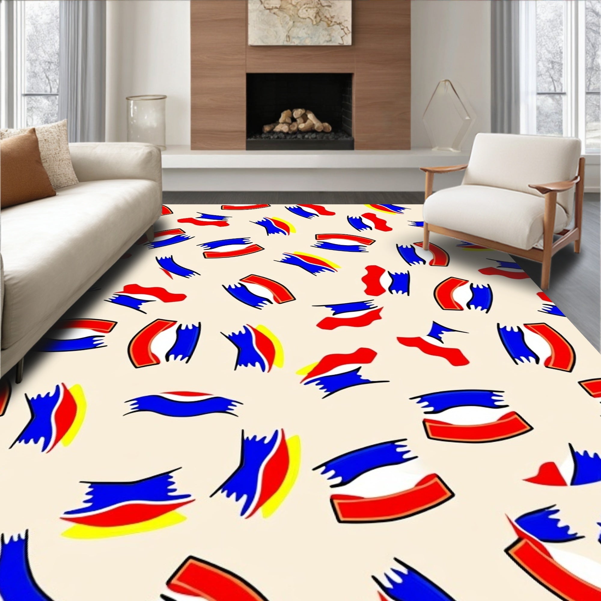 Abstract Tri Color Brushstroke Rug