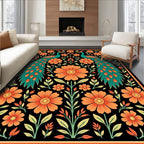 Emerald Peacock Orange Floral Garden Rug