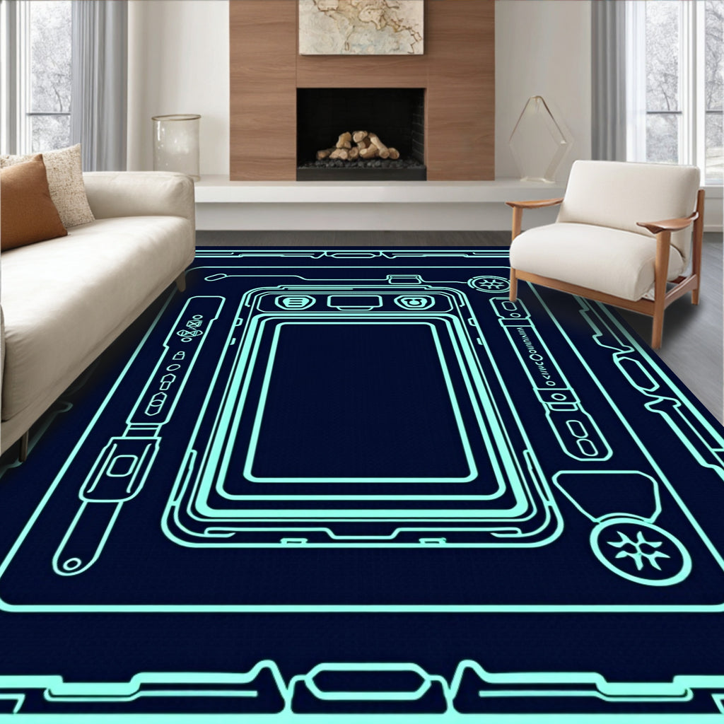 Neon Circuit Board Blueprint Rug