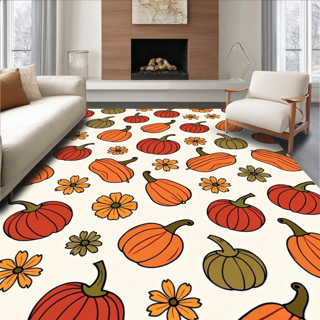 Autumn Harvest Pumpkin Floral Arrangement Rug