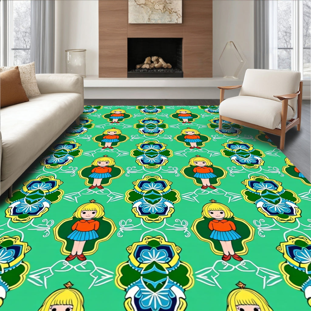 Whimsical Girl Green Medallion Rug