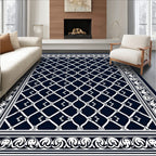 Deep Navy Lattice Border Rug
