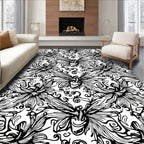 Black White Opulent Floral Swirl Rug