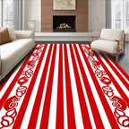 Red White Stripe Floral Border Rug