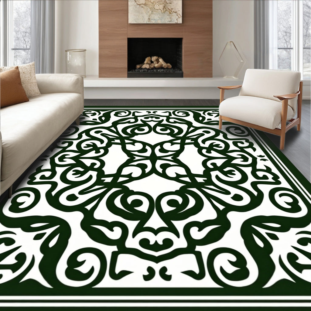 Dark Green Vintage Scrollwork Harmony Rug