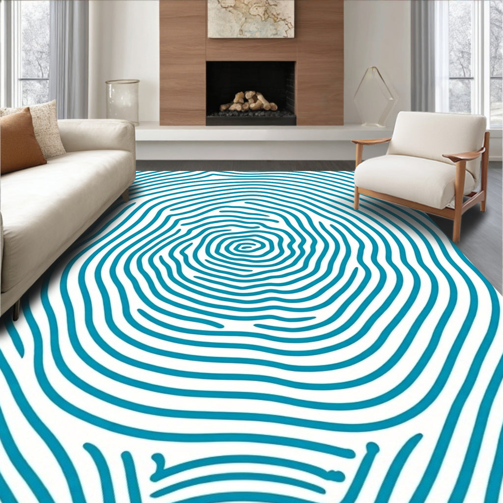 Teal Concentric Fingerprint Lines Rug