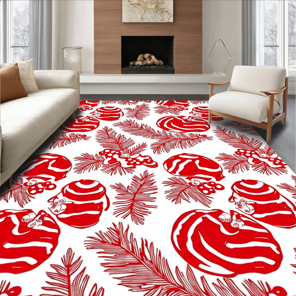 Crimson Berries and Evergreen Branches Rug
