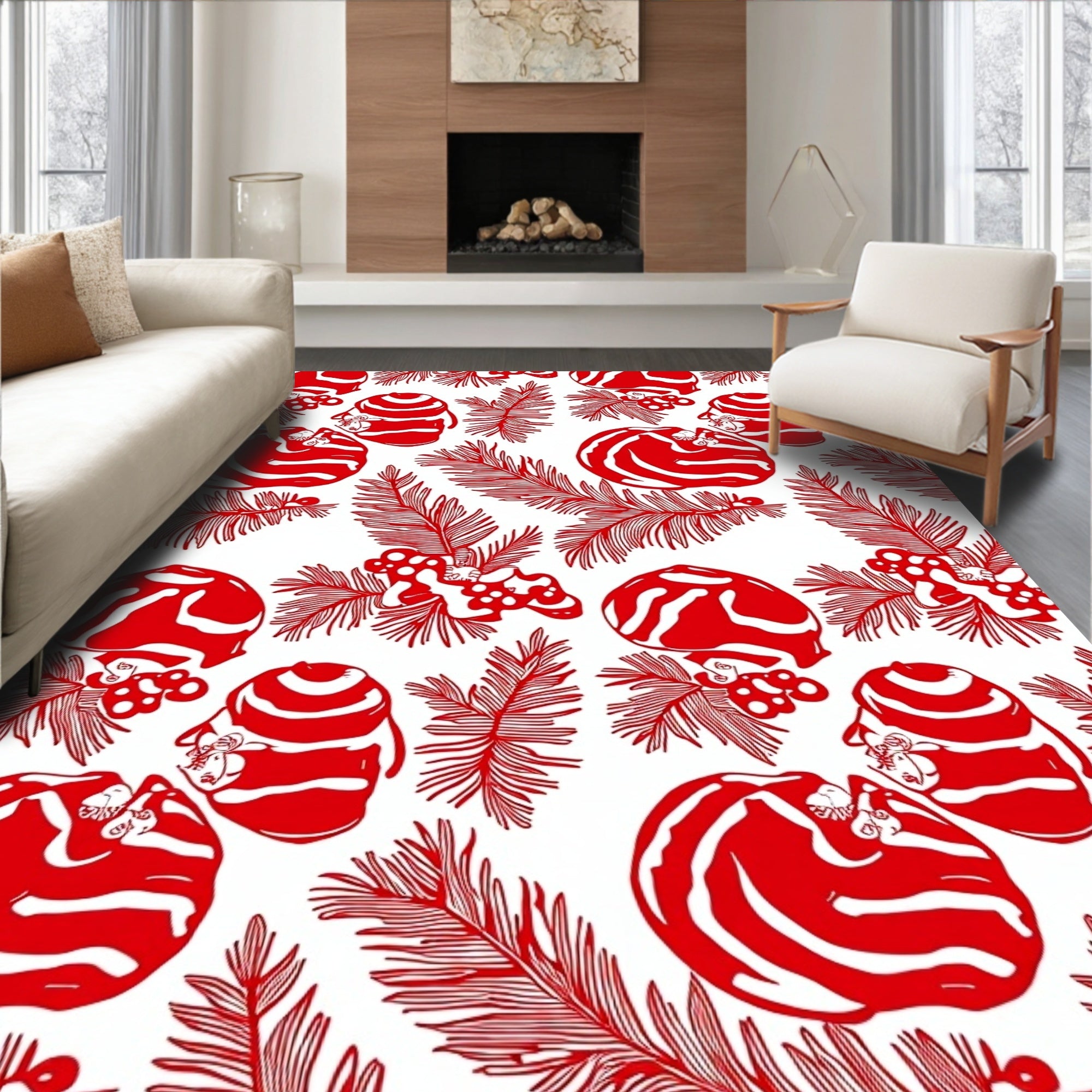 Crimson Berries and Evergreen Branches Rug