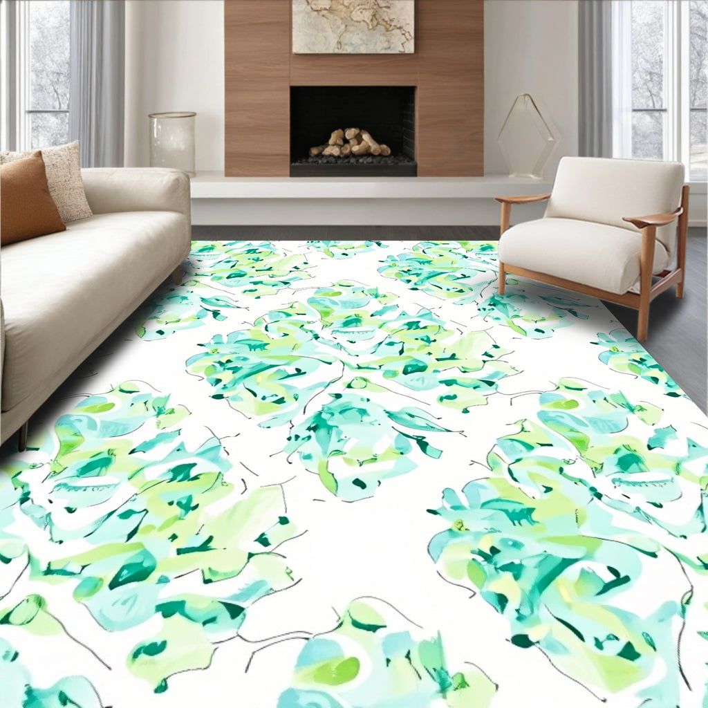 Aqua Green Abstract Floral Bloom Rug