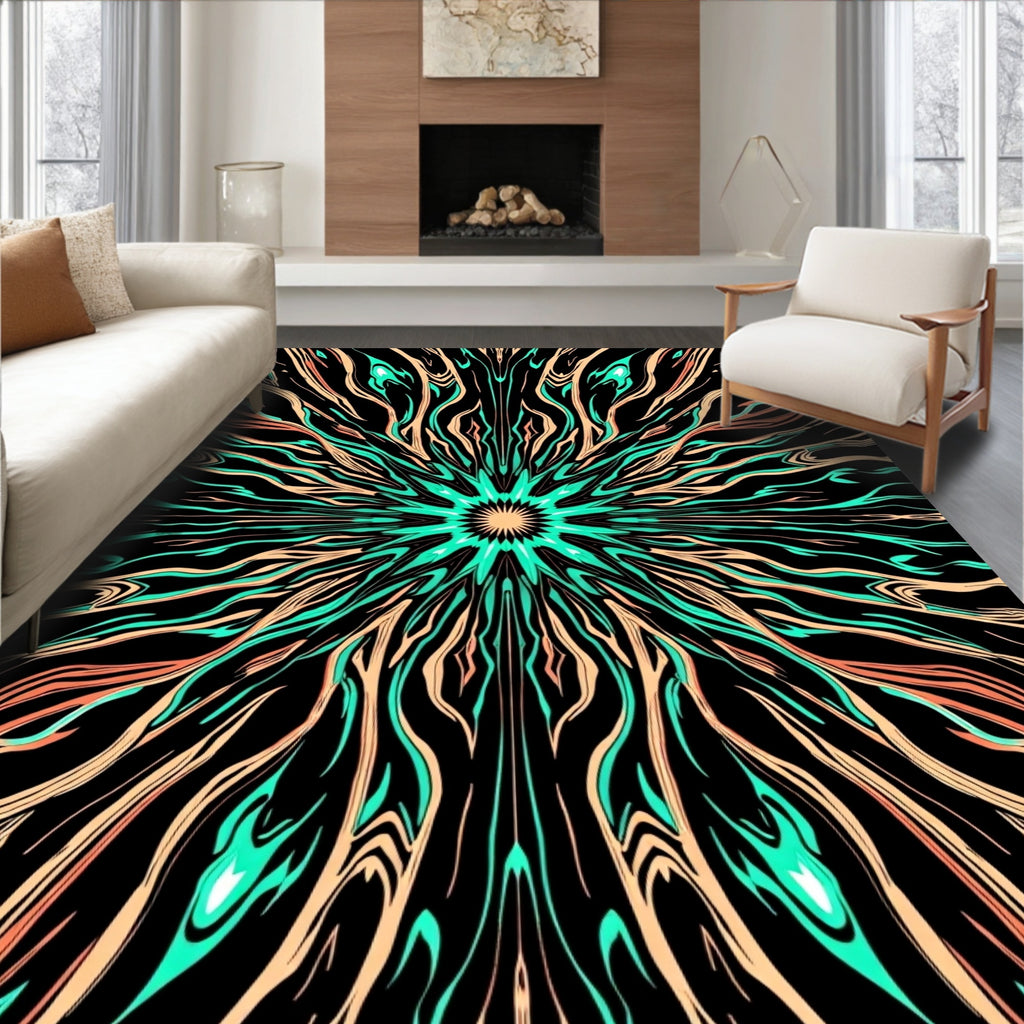 Electric Teal Peach Sunburst Rug