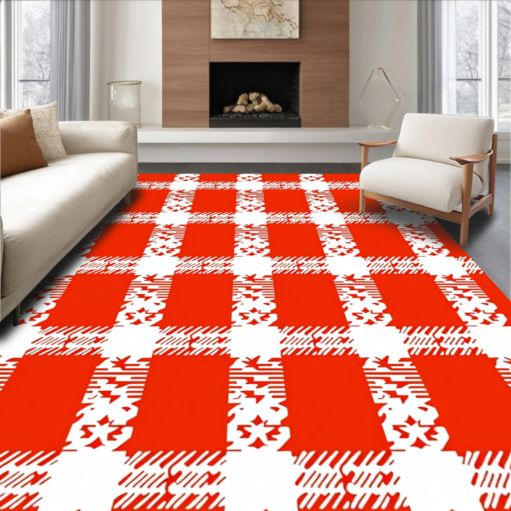 Bright Red White Buffalo Check Rug