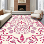 Crimson Floral Swirl Frame Rug