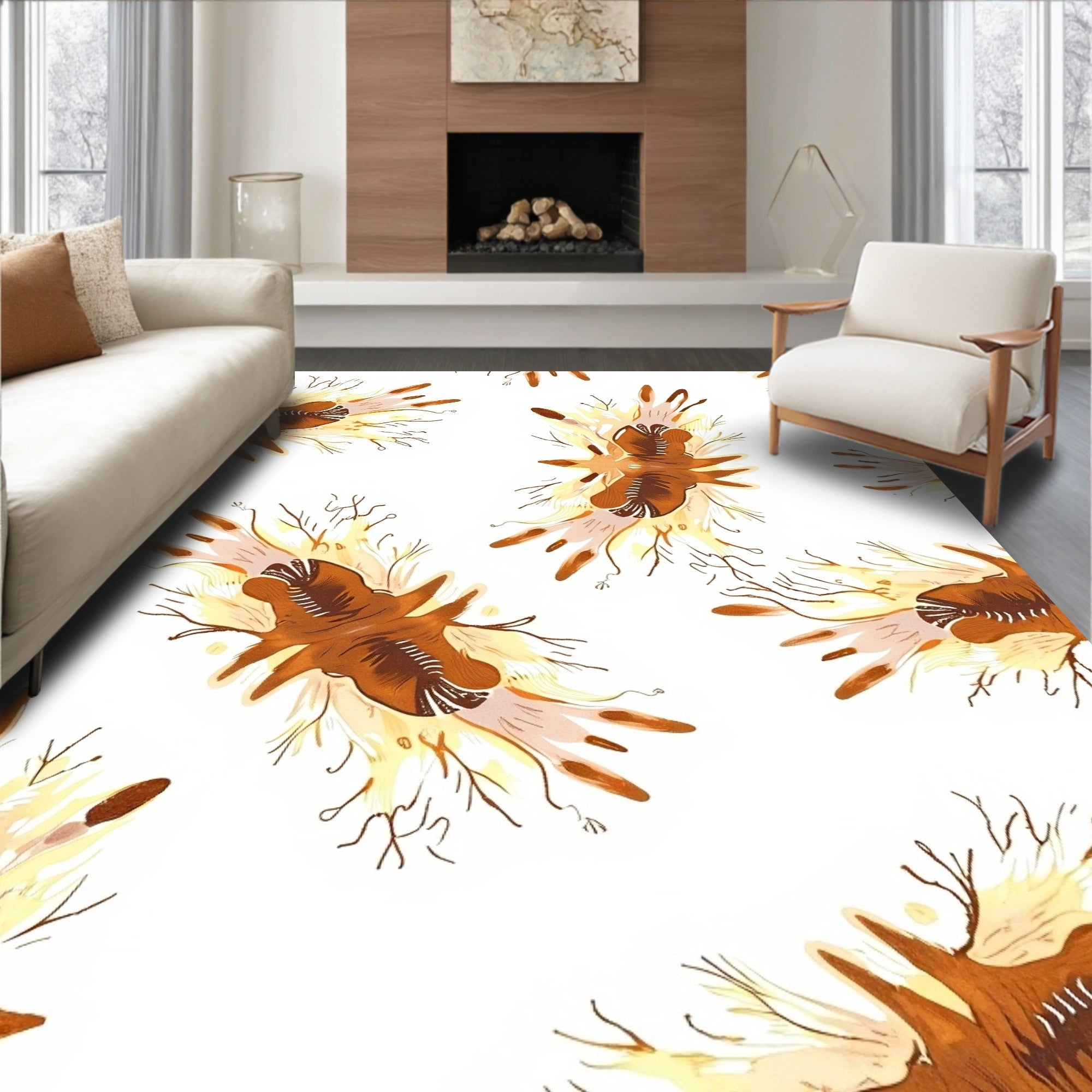 Brown Ochre Abstract Organic Bloom Rug
