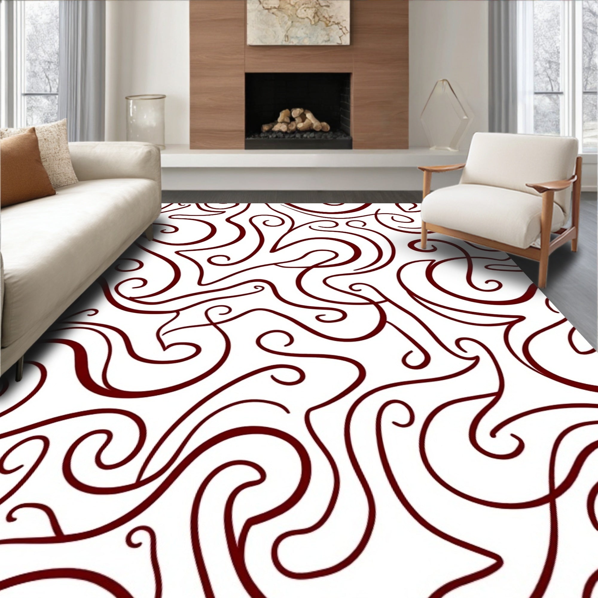 Crimson Swirl Harmony Curving Lines Rug