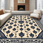 Navy Cream Damask Floral Medallion Rug