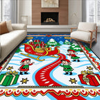 Jolly Christmas Scene with Elves and Sleigh Rug